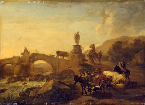 Italian Landscape With A Small Bridge — Nikolaes Berchem, Dutch Golden Age