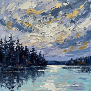 Gilded Twilight Over Silent Waters: A Monumental Study In Slate And Gold — Christian Noiret, Contemporary Abstract