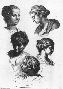 Five Female Heads — Gérard De Lairesse, Baroque Painting