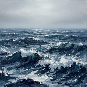 Oleaje Monolítico De Mareas De Medianoche En Azul Impasto Escultórico — Christian Noiret, Retorno Abstracto Contemporáneo
