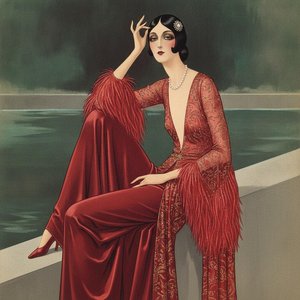 Crimson Satin And Pearl Amidst A Teal Sea — Valentin Laurent De Courcey, Art Deco