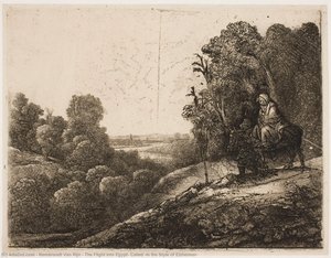 The Flight Into Egypt; Called 'in The Style Of Elzheimer' — Rembrandt Van Rijn, Baroque