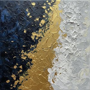 Midnight Gold And Alabaster: A Monumental Study In Sculptural Impasto Texture — David Moreau, Contemporary Abstract
