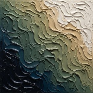 Sculptural Tides Of Luminous Cream Cascading Into A Deep Teal Abyss — David Moreau, Plaster & Texture Art