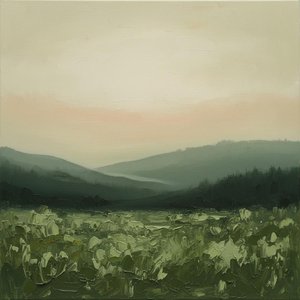 Whispers Of Sage: A Singular Study In Atmospheric Mist And Impasto Light — Laurent Roche, Soft Minimalism