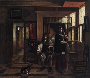 Interior With A Young Couple — पीटर डी हूच, Dutch Golden Age