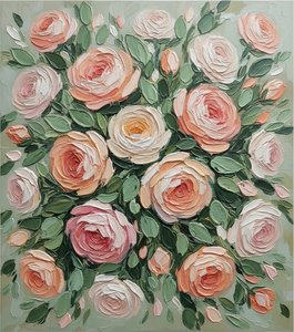 Eternal Bloom In Sculptural Relief: A Meditative Symphony Of Peach And Sage — Christian Noiret, Contemporary Abstraction