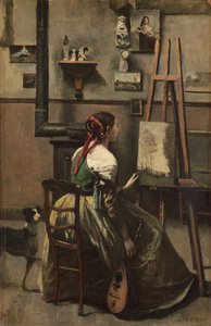 Corot's Studio: Woman Seated Before An Easel, A Mandolin In Her Hand — Жан-батист Кёро