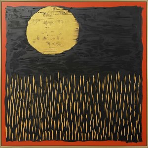 Golden Solstice Over a Rhythmic Field of Obsidian Shadows and Amber Light