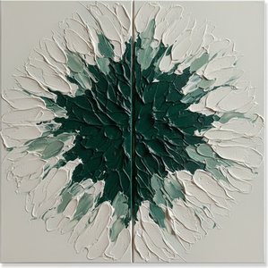 Radial Serenity: A Monumental Impasto Study In Forest Green And Sage — David Moreau, Plaster & Texture