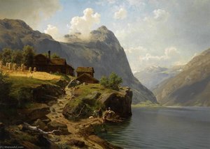 Figures In A Mountainous River Landscape — Johan Fredrik Eckersberg