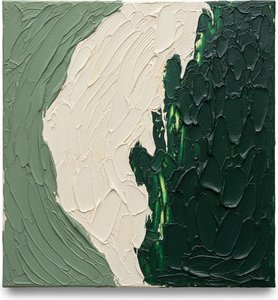 Ethereal Tensions In Sage And Forest: A Monumental Study Of Sculptural Impasto — David Moreau, Plaster & Texture