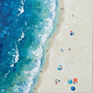 Cerulean Tide Og Gylden Strand: En Enestående Impasto-studie Af Kystbevægelse — David Moreau, Samtidsabstrakt