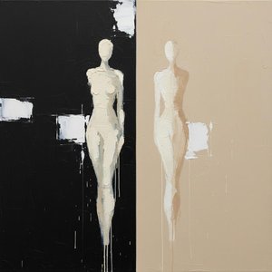 Dual Echoes Of Silence: A Monochromatic Study In Shadow And Bone — Laurent Fabre, Neo-abstract Art