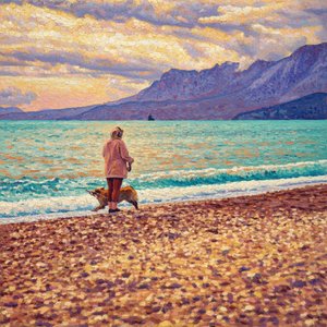 Golden Solitude: A Pointillist Reflection On The Shore — Océane Faubert