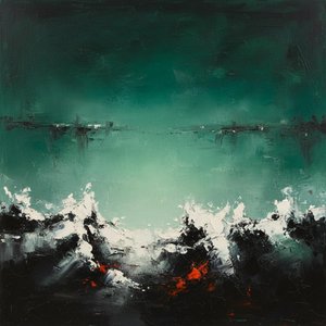 Emergent Chaos In Emerald Depths: A Monumental Study Of Turbulent Sea And Fire — Christian Noiret, Contemporary Abstract