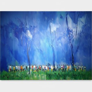 Ethereal Blue Shadows Amidst The Rhythmic Silence Of A Sylvan Gathering — Christian Noiret, Contemporary Abstract