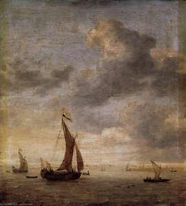 Single-masted Damlooper And Rowboat On A Breezy Day — Jan Porcellis, Baroque