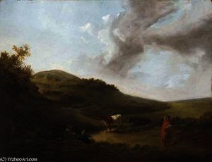 Figures and cattle on a hillside track