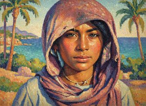 Luminescence Of The Azure Coast: A Neo-impressionist Study In Mauve And Gold — Océane Faubert, Neo-impressionism