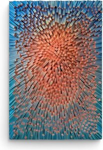 Radiant Sunburst Wood Wall Art - 70x100cm Teal & Coral Gradient, Geometric Abstraction