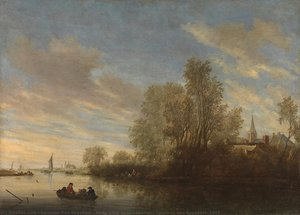 River View Near Deventer, Salomon Van Ruysdael, 1645 — Salomon Van Ruysdael, Dutch Golden Age