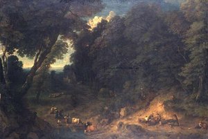 LISIERE DE FORET AVEC DES BUCHERONS