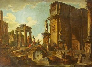 Classical Ruins With The Arch Of Constantine — Giovanni Paolo Panini, Baroque