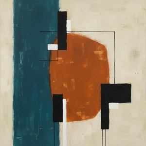 The Silent Architecture Of Deep Teal And Burnt Orange Geometry — Christian Noiret, Contemporary Abstract Painting