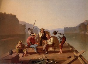 Raftsmen Playing Cards — 조지 케일 빙엄, American Realism