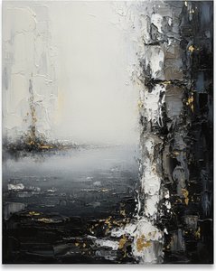 Monolith In Charcoal And Gilded Strata — David Moreau, Plaster & Texture Art