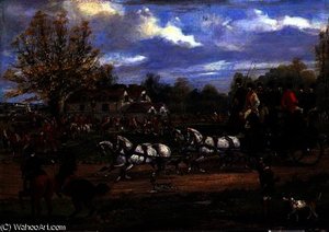 Stage Coach passing a meet outside an Inn