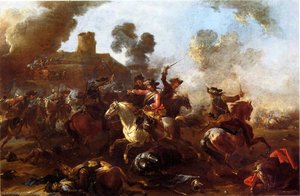 Cavalry Battle Between Imperial (red Rock Bandages) And Sweden (blue Sashes) — August Querfurt, Baroque
