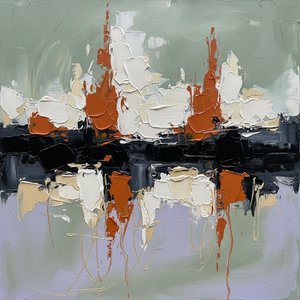 Monolithic Horizon: A Singular Study In Charcoal, Rust, And Impasto Texture — Christian Noiret, Contemporary Abstract