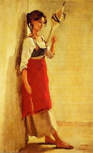 Young Italian Woman From Papigno With Her Spindle — კამილე კორო