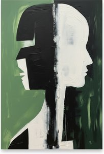 Duality Of Silence: A Monumental Study In Sage And Shadowed Forest Green — Laurent Fabre, Neo-abstract Art