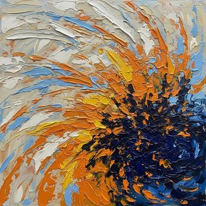Celestial Radiance: An Explosive Symphony Of Ochre And Midnight Impasto — Christian Noiret, Contemporary Abstract