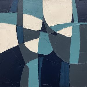 Fragmented Monolith In Navy And Slate: A Monumental Study Of Structured Chaos — Laurent Fabre, Neo-abstract Art