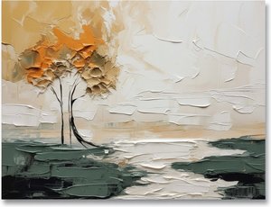 Ethereal Solitude In Ochre And Burnt Orange: A Monumental Impasto Landscape Study — David Moreau, Plaster & Texture Art