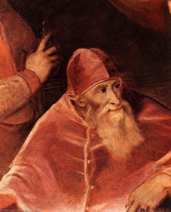Papa Paul Iii So Svojimi Vnukmi Alessandro A Ottaviom Farnese (detail) — Tiziano Vecellio, Renesančný Manierizmus