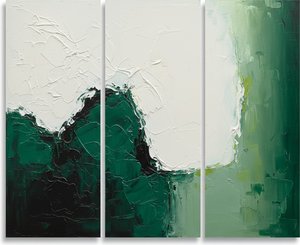 Ätherisches Triptychon Aus Grünlichen Schatten Und Skulpturalem Licht In Tiefem Impasto — David Moreau, Gips- & Texturkunst