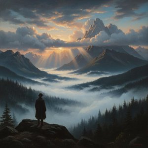 The Observer’s Transcendence: Light Through The Primordial Mist — Jacques Villedieu, Romanticism (sublime Landscape)