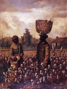 Negro Man And Woman In Cotton Field With Cabin — William Aiken Walker