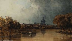 A river landscape, possibly near brussels, belgium