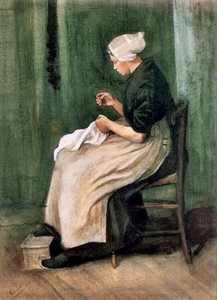Scheveningen Woman Sewing — Vincent Willem Van Gogh, Post-impressionism