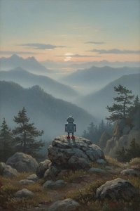 Ephemeral Sentinel Of Azure Peaks — Jacques Villedieu, Romanticism (sublime Landscape)