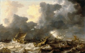 Sailing Boats In A Thunderstorm — Bonaventura I Peeters, Baroque