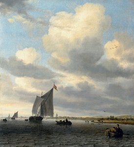 Seascape With Sailing Boat On The Left — Salomon Van Ruysdael, Dutch Golden Age