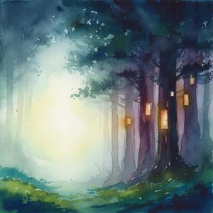 Ethereal Dawn Within The Indigo Grove: A Singular Vision Of Luminous Mist — Christian Noiret, Contemporary Abstract
