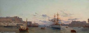 Valletta harbour at sunset